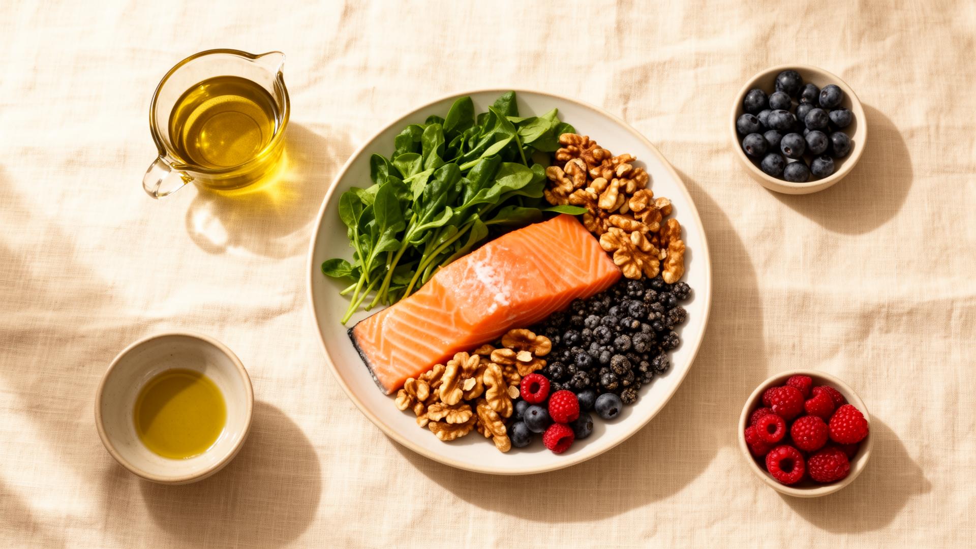 Healthy Mediterranean meal flat lay